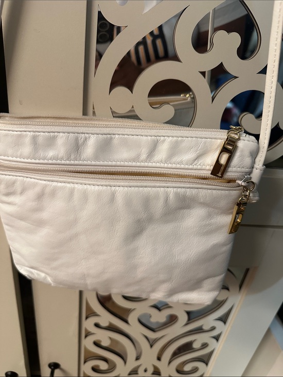 Handbags - White Crossbody Bag with Gold Hardware - Women's Shoulder Purse
